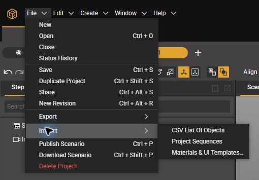 File menu showing Import and Project Sequences